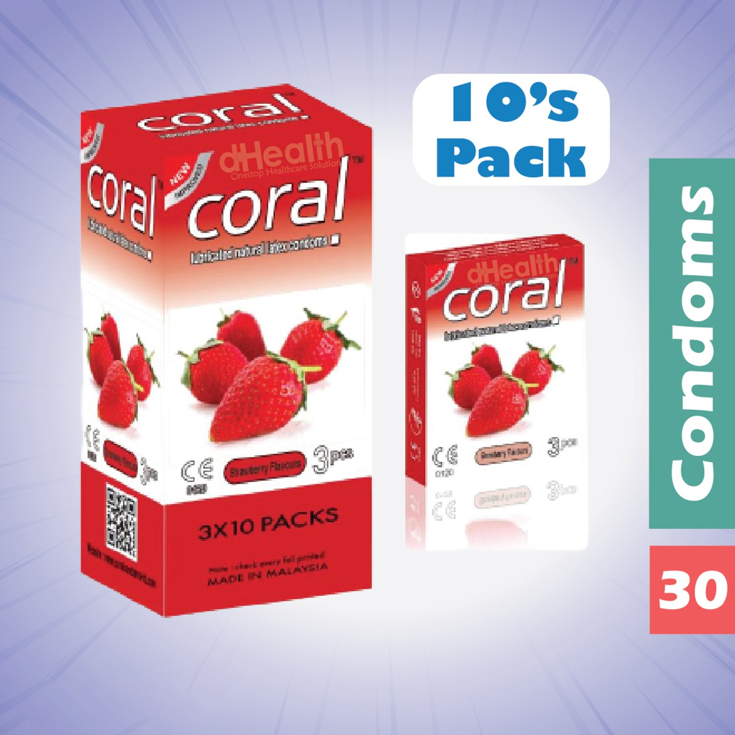 1289471_coral-strawberry-flavor-condom-full-box-10s-pack-30-pcs Coral Strawberry flavours Full Box Condom 30 pcs - Image 1