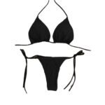 European and American Bikini Swimsuit Pure Color Export Three-Point Sexy Swimsuit Women's Split Hemming Laces 77 Sold - Image 3