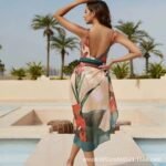 Cross-border Export Swimsuit Amazon Popular Printed Long Skirt Two-piece Suit One-piece V Neck Swimsuit for Women - Image 2