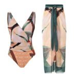 Cross-border Export Swimsuit Amazon Popular Printed Long Skirt Two-piece Suit One-piece V Neck Swimsuit for Women - Image 3