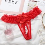 Thong women's plus size Open-end sexy sexy lace transparent pearl massage T-shaped pants - Image 3