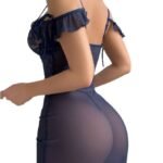 sexy Lace Patchwork Lingerie Set with Lace Trim, Off-Shoulder Straps, Sheer Mesh Women's Nightgown - Image 4