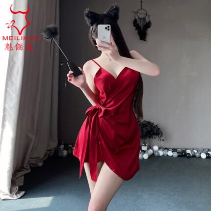 lace-up slim-fit slimming pajamas pleated strap nightdress women's pure desire style home wear suit