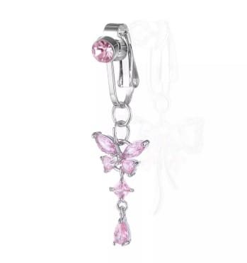 Butterfly Belly Button Ring Butterfly Shape Copper Zircon Fake Belly Ring Clip
